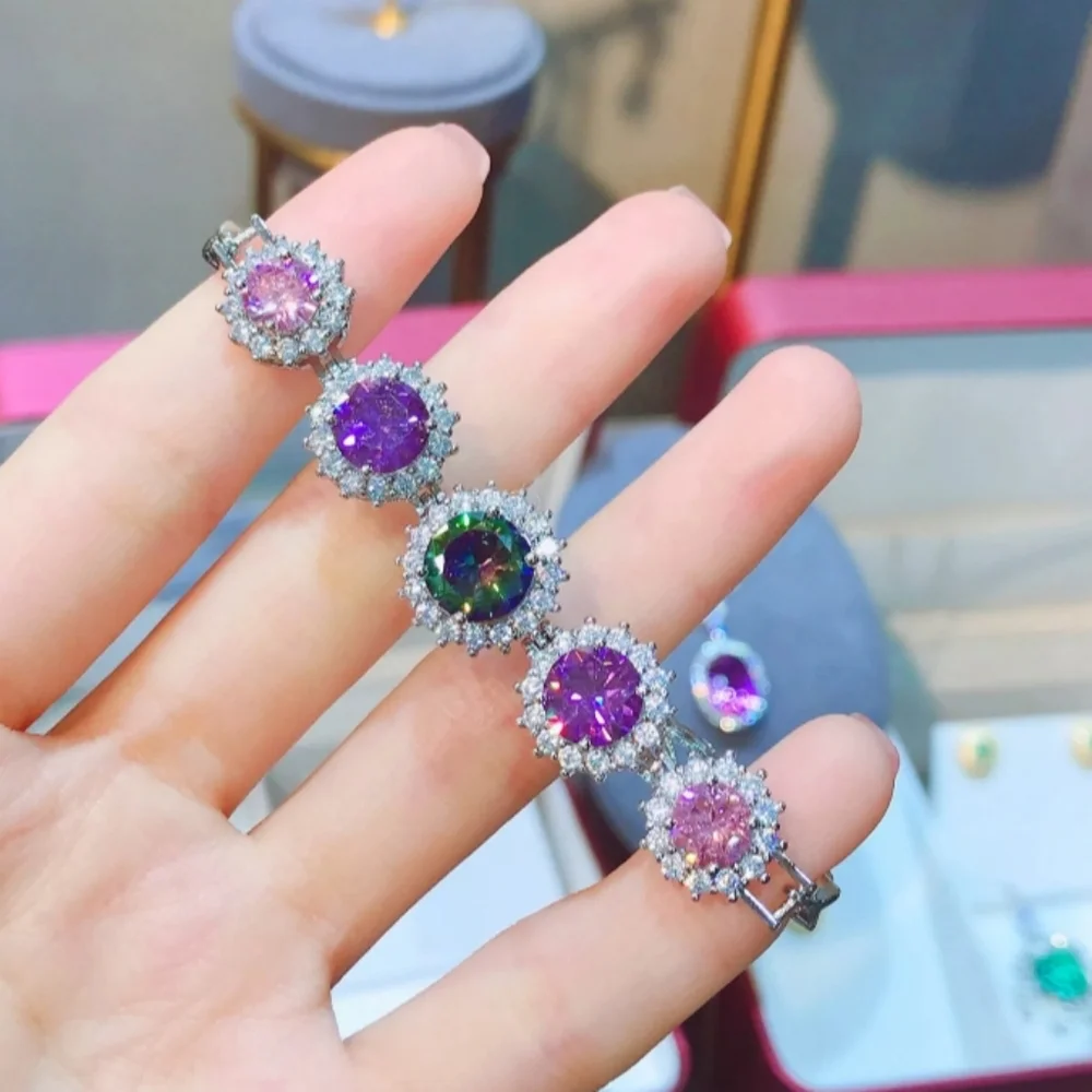 Multicolor Mystic Topaz Amethyst Pink Sapphire Platinum Plated Bracelet - Picture 1 of 4